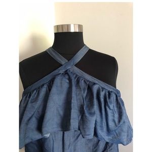Chambray Cold Shoulder Top